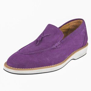 LIBERTYZENO Men's Genuine Purple Suede Leather Loafer Tassel Slip-On Tuxedo Shoe